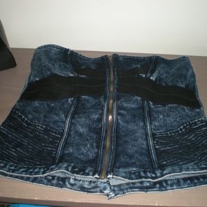 Distressed Strapless Denim Corset